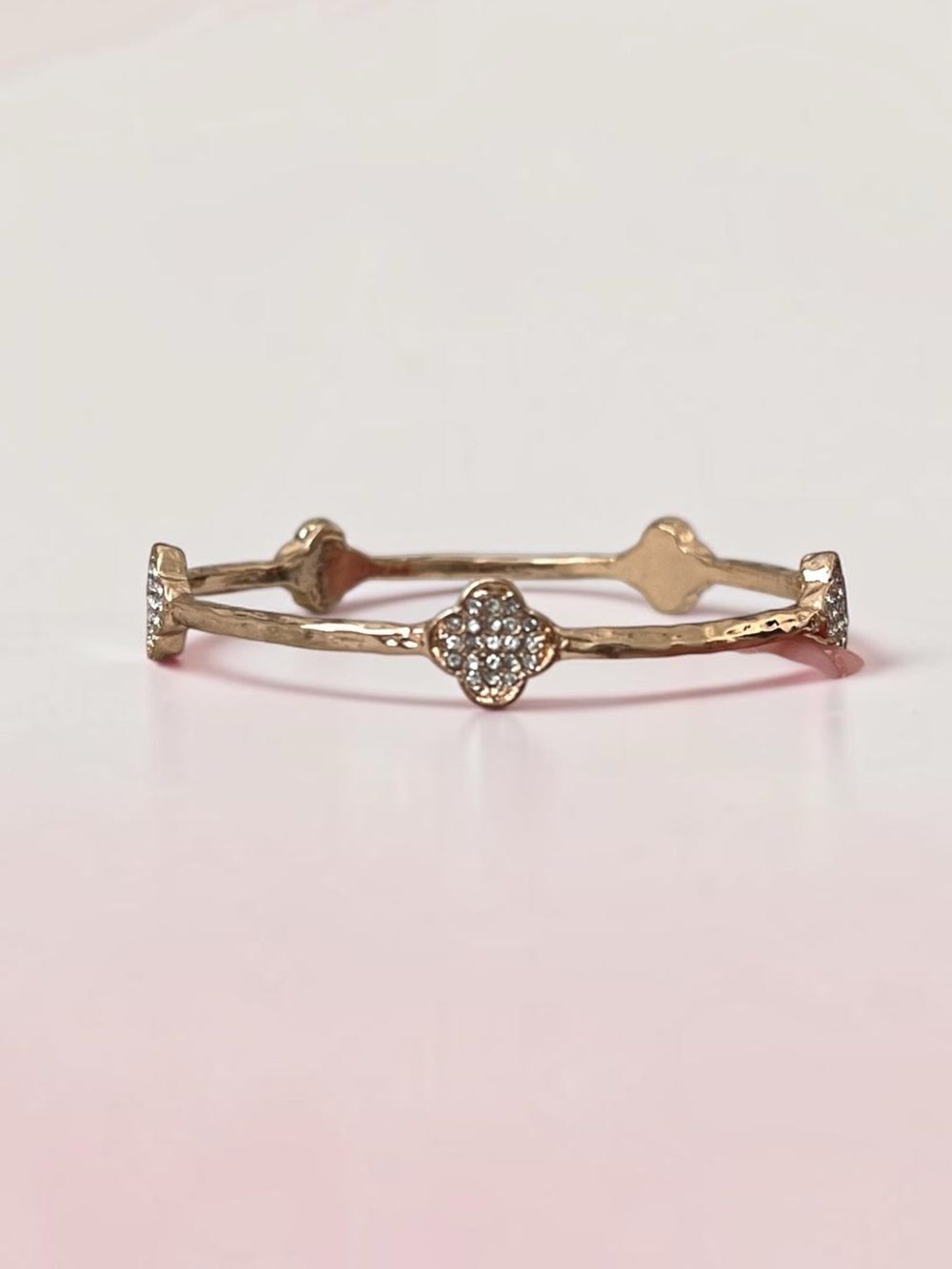 NEW Designer Inspired Clover Alhambra Rhinestone Gold Bangle Bracelet